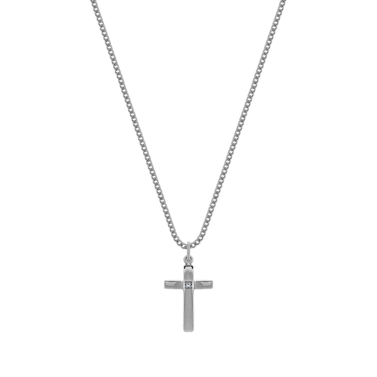 AXIS CROSS NECKLACE | CADENA EN FORMA DE CRUZ EN PLATA LEY 925 Y PIEDRA
