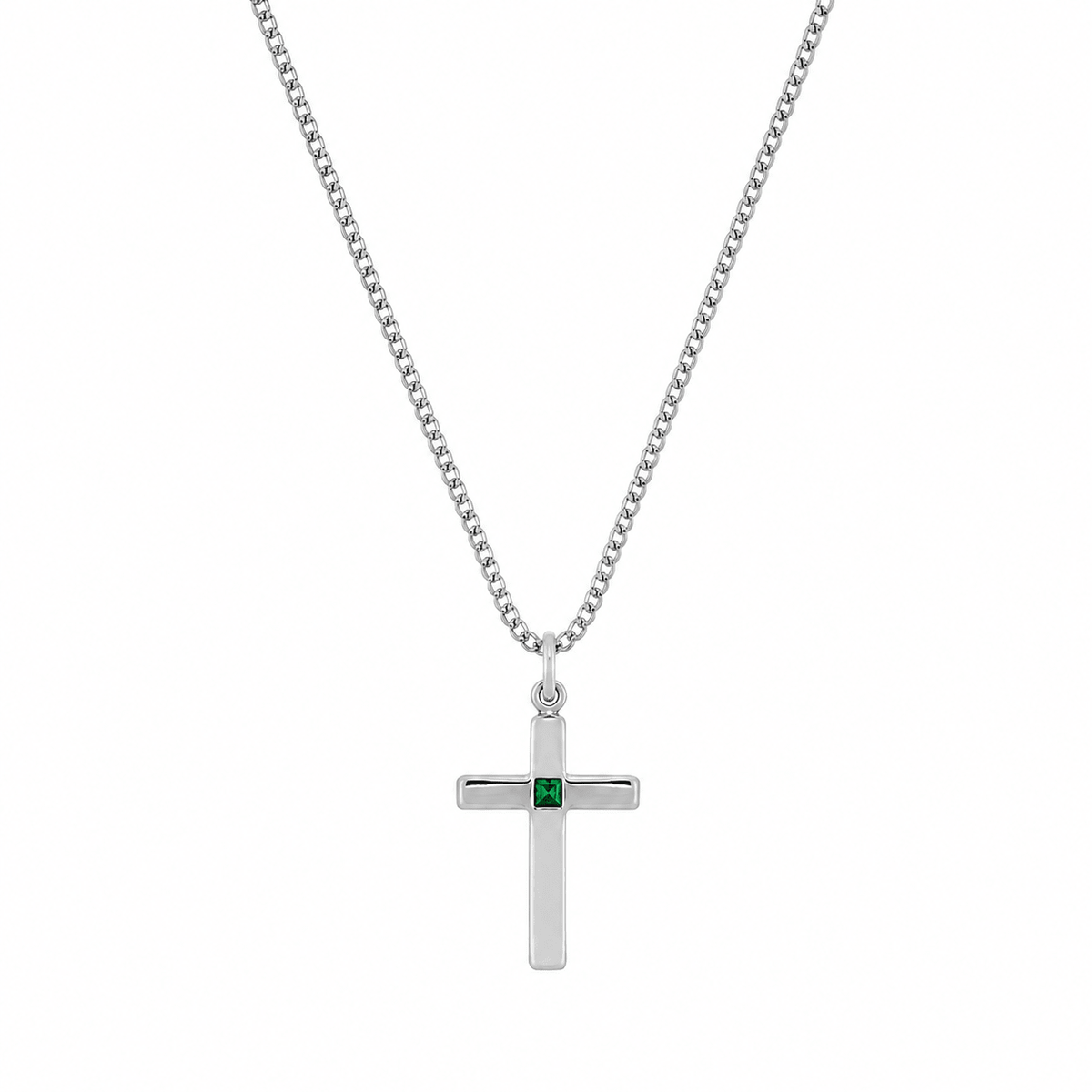 Cadena de plata 925 con cruz para hombre, disponible con esmeralda, diamante o zafiro.