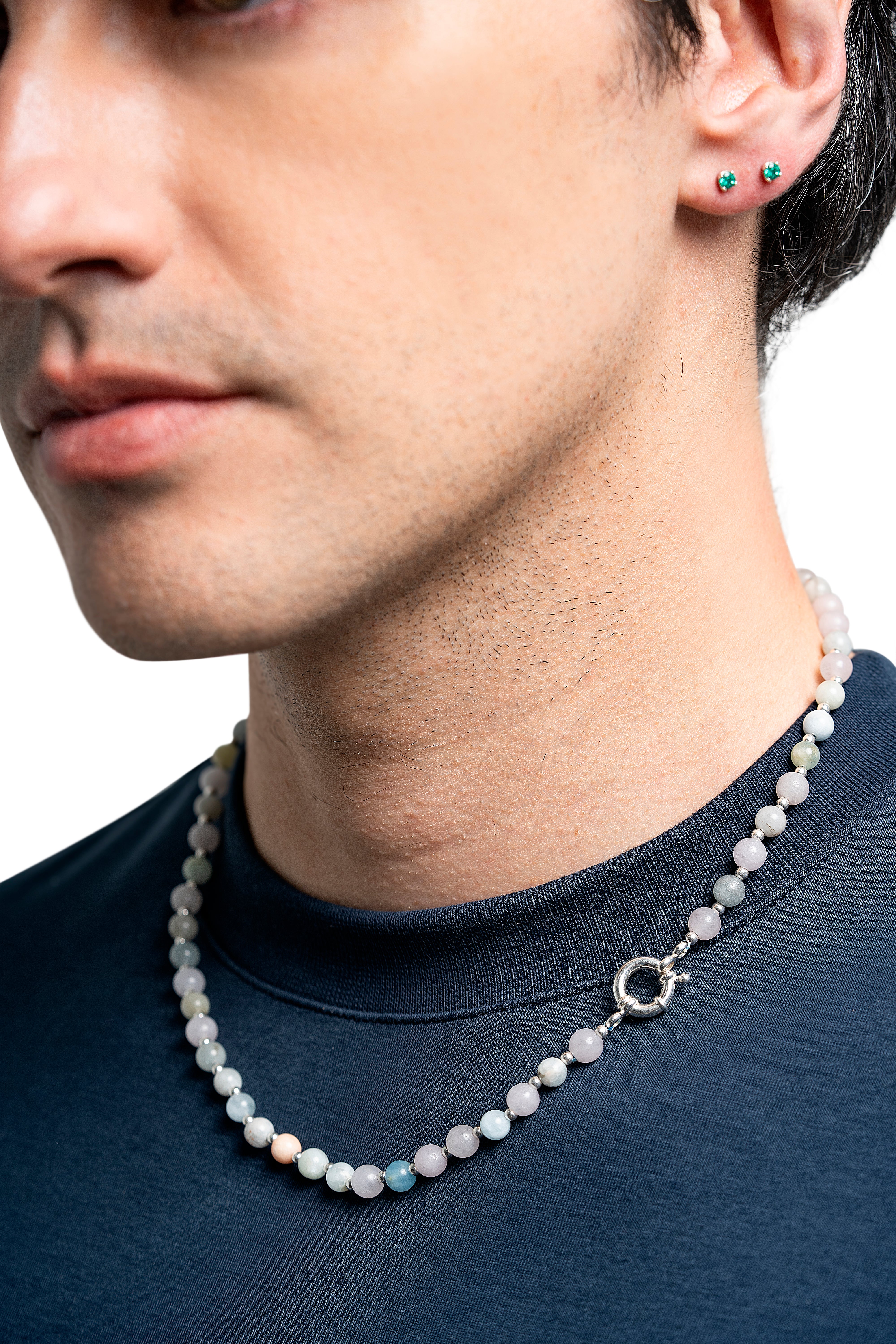 Collar de piedras en tonos azul claro menta y lavanda con plata