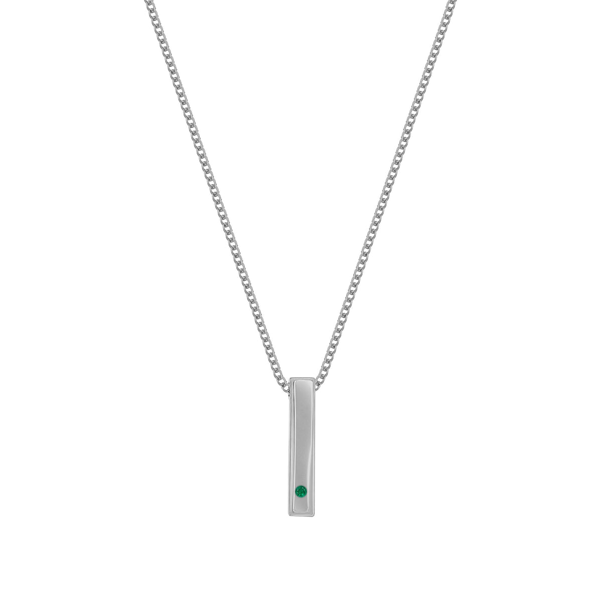 Cadena Fifth Ave de plata 925 para hombre con dije rectangular y esmeralda verde de diseño minimalista.