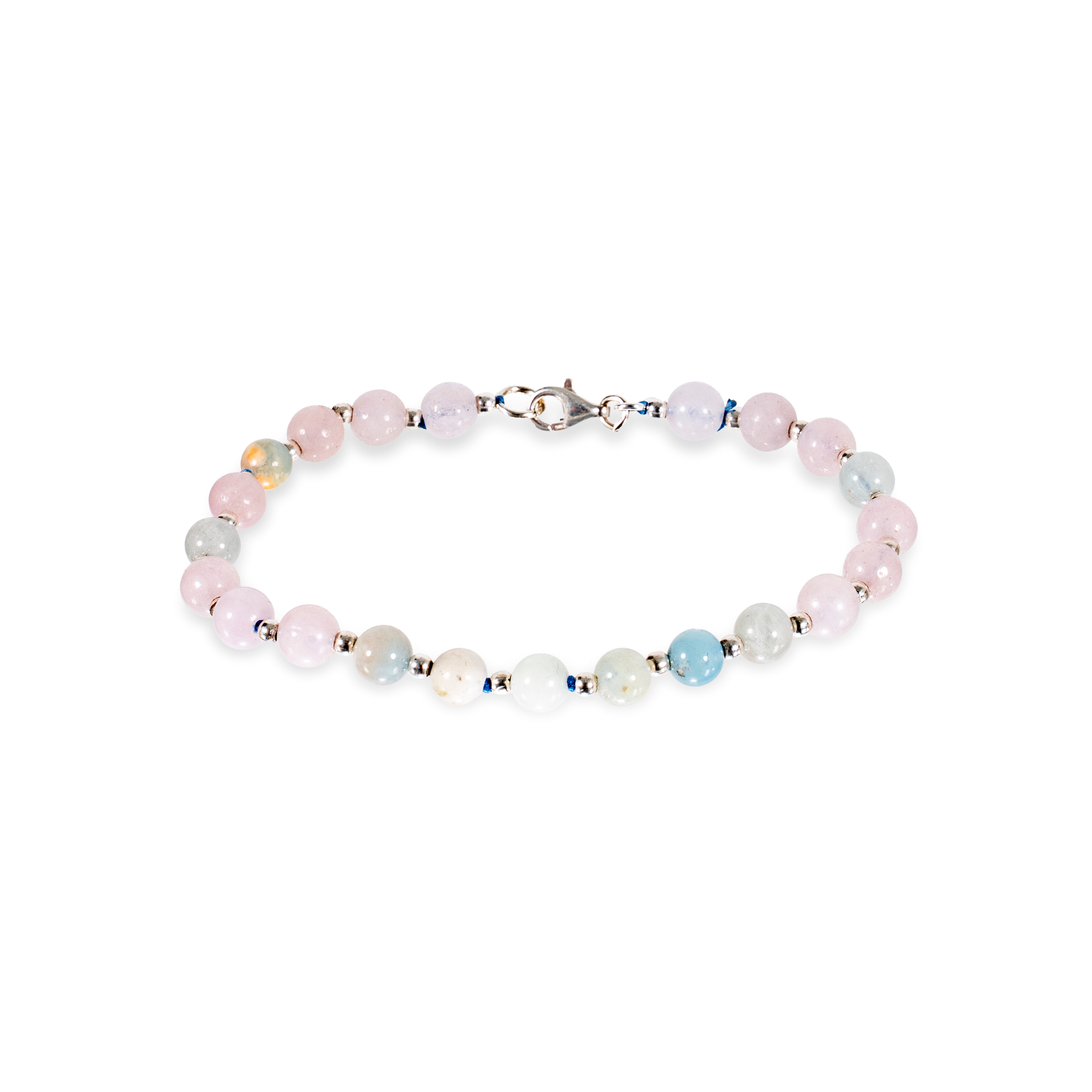 Pulsera de aguamarina en tonos pastel con balines de plata diseño minimalista