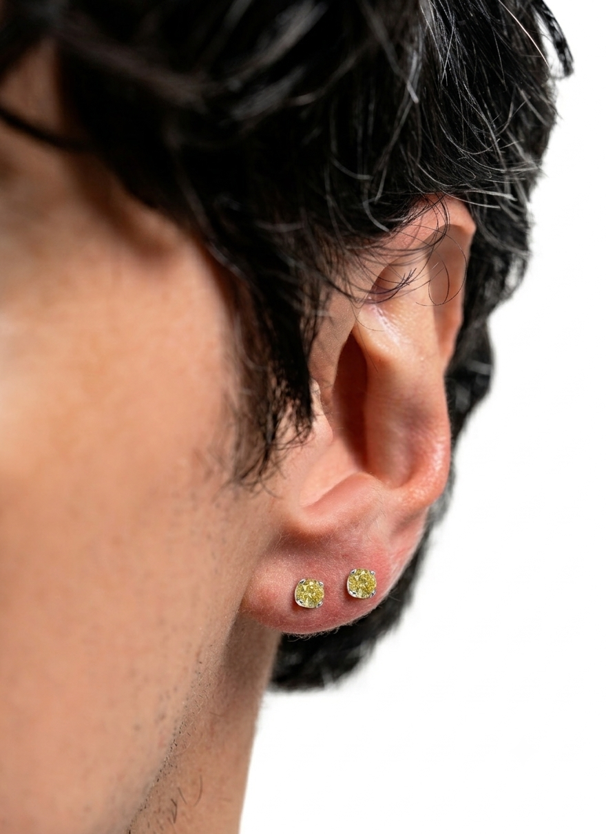 SILVER FACET AMBAR | ARETES EN PLATA LEY 925 CON DIAMANTE AMARILLO - BAROQ