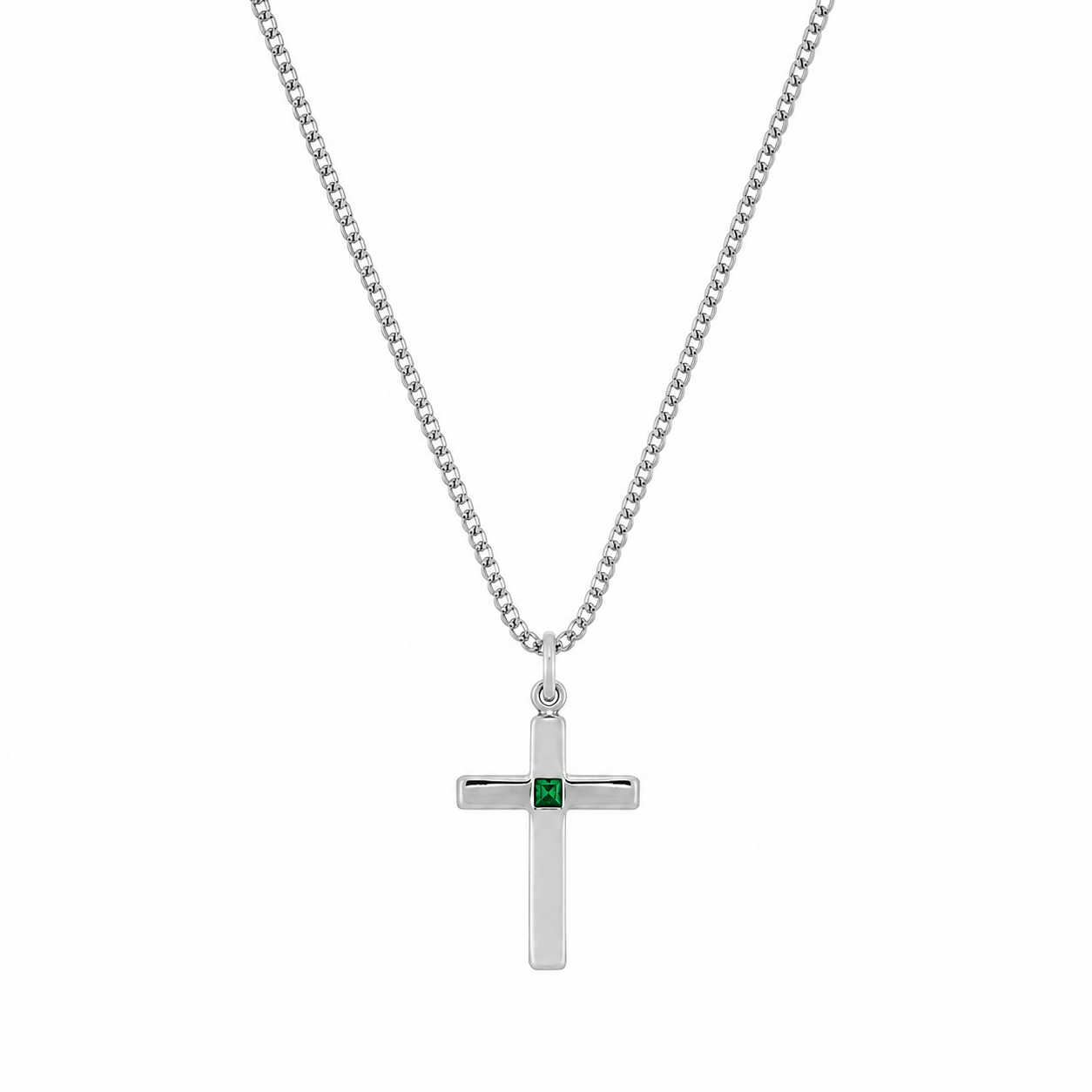 AXIS CROSS NECKLACE | CADENA EN FORMA DE CRUZ EN PLATA LEY 925 Y PIEDRA