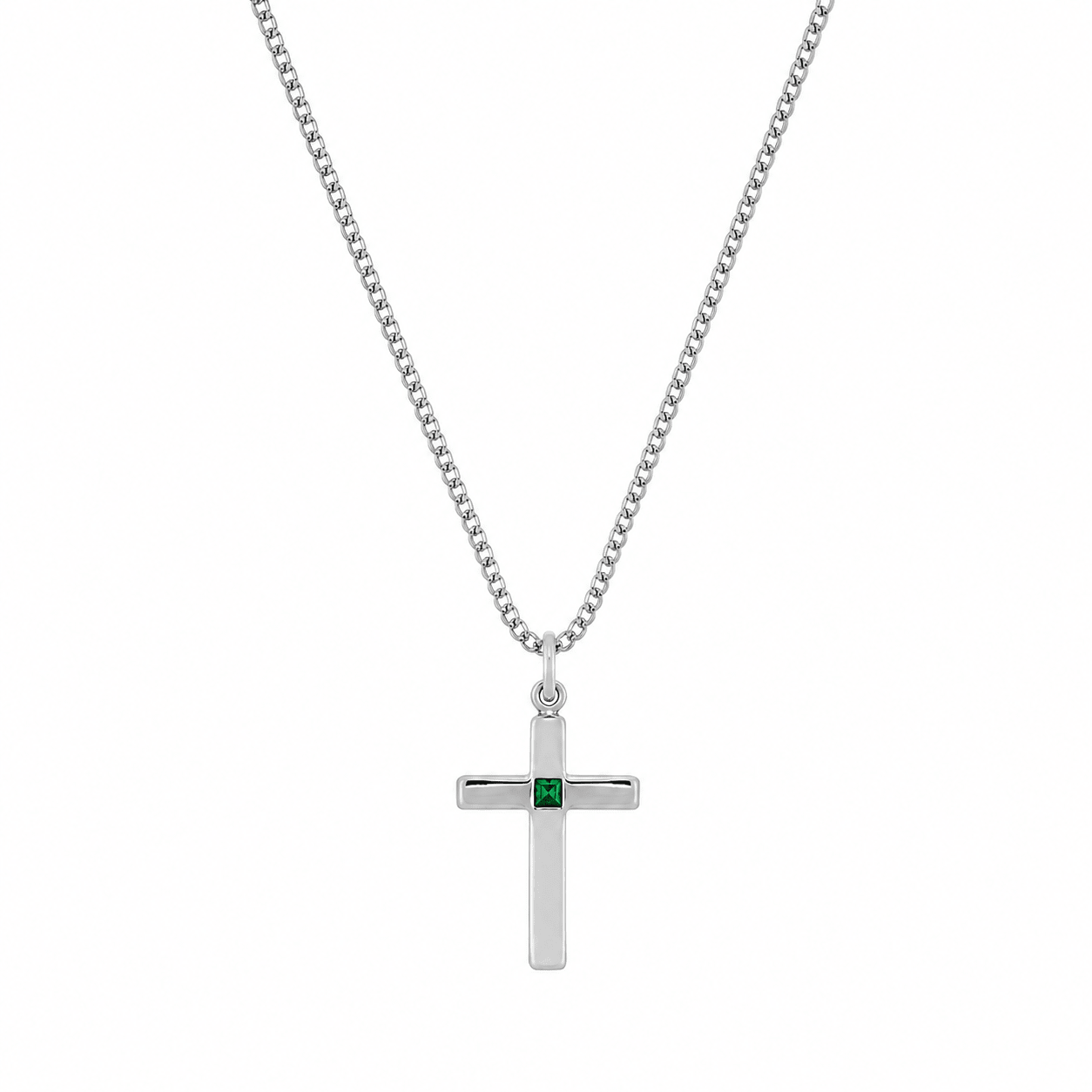 Cadena de plata 925 con cruz para hombre, disponible con esmeralda, diamante o zafiro.