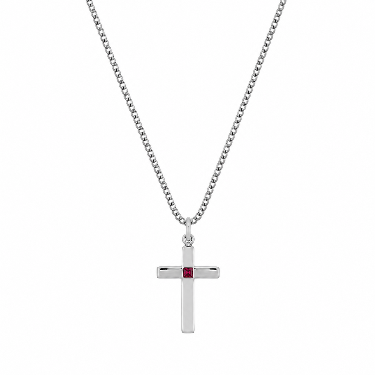 AXIS CROSS NECKLACE | CADENA CON DIJE EN PLATA LEY 925 CON RUBÍ - BAROQ