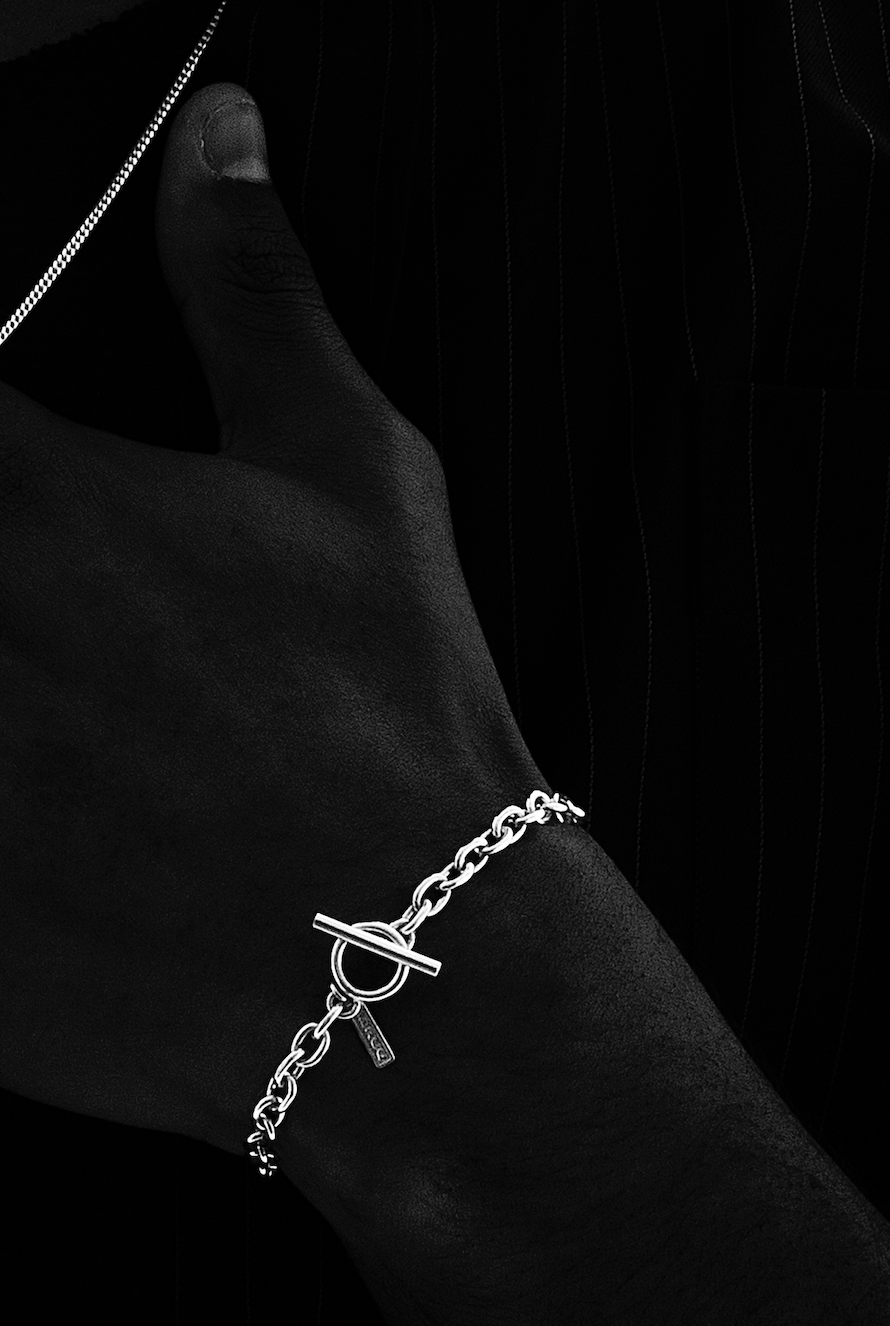 Brazalete de plata 925 con eslabones para hombre estilo moderno