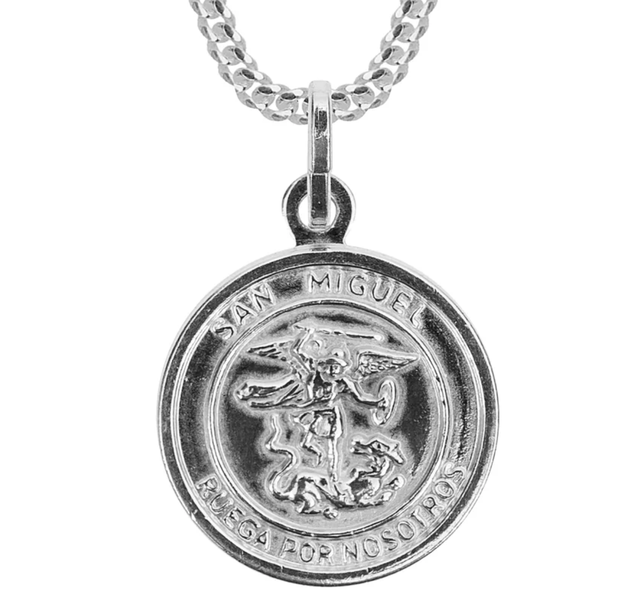 Cadena de plata con medalla de San Miguel diseño minimalista