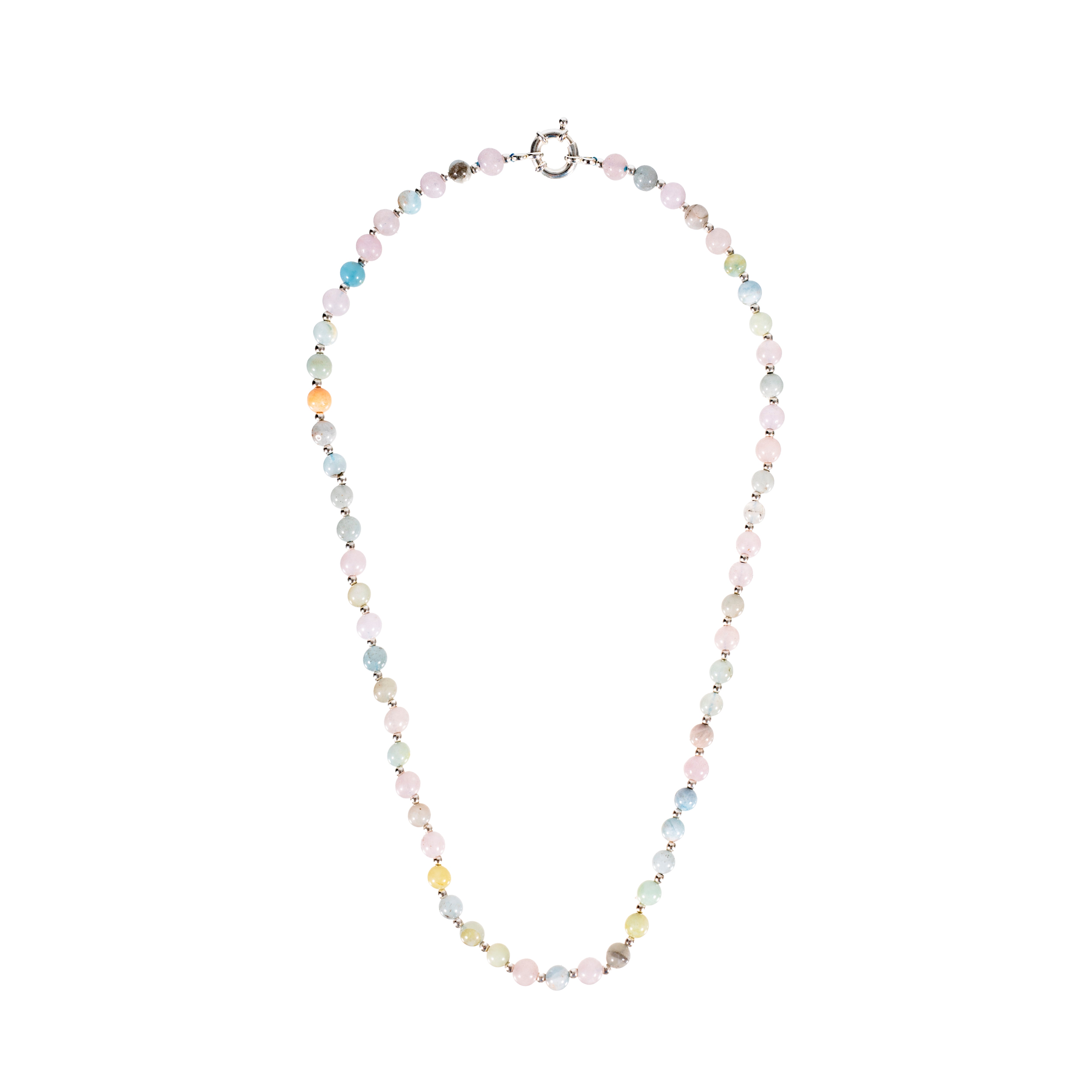 Collar de aguamarina en tonos pastel con balines de plata diseño minimalista