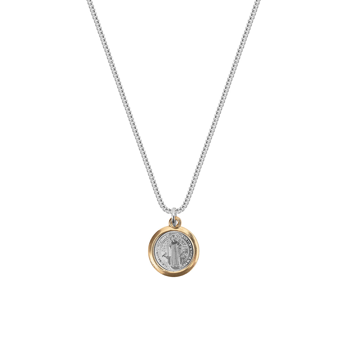 Collar de San Benito en plata 925 con borde en oro 18k