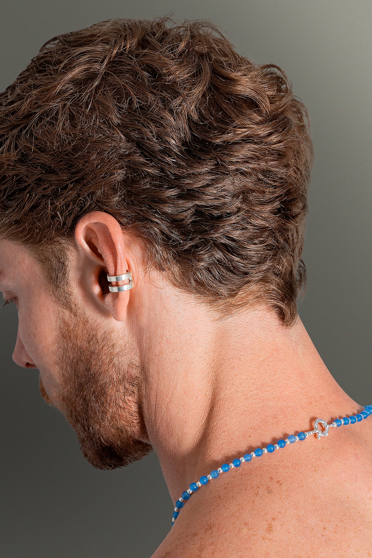 Ear cuff de plata 950 con efecto doble diseño moderno