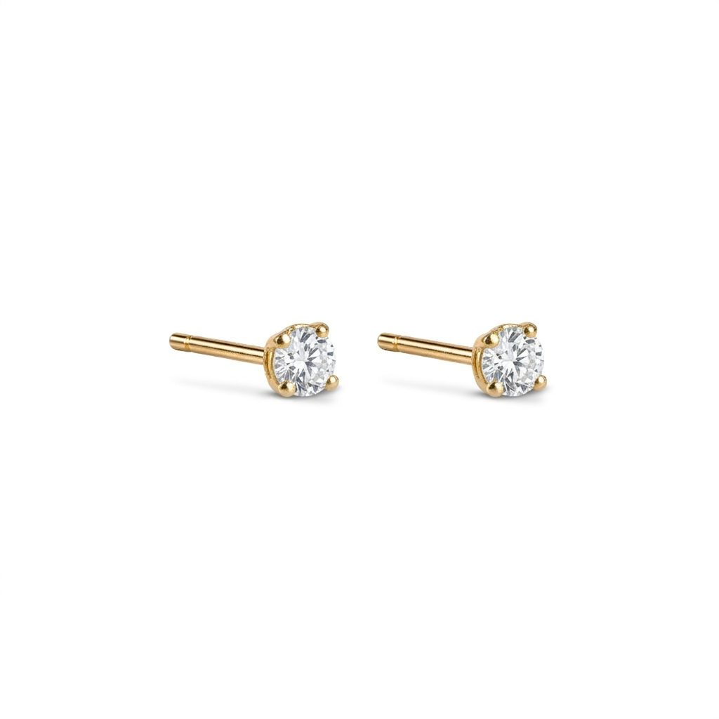Gold stud earrings 18k with gemstone minimalist design