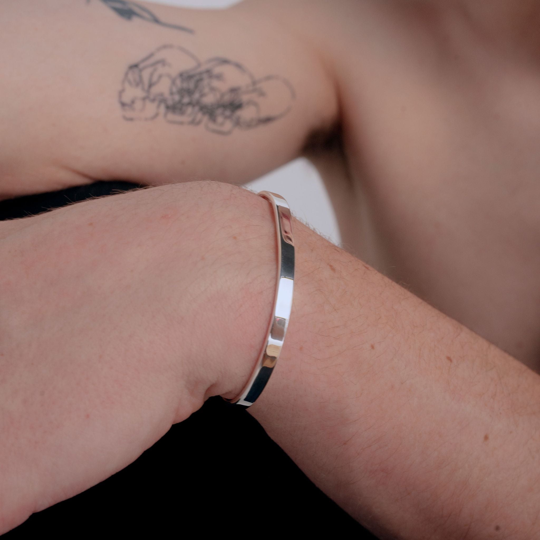 Silver cuff bracelet 925 5mm for men minimalist design
