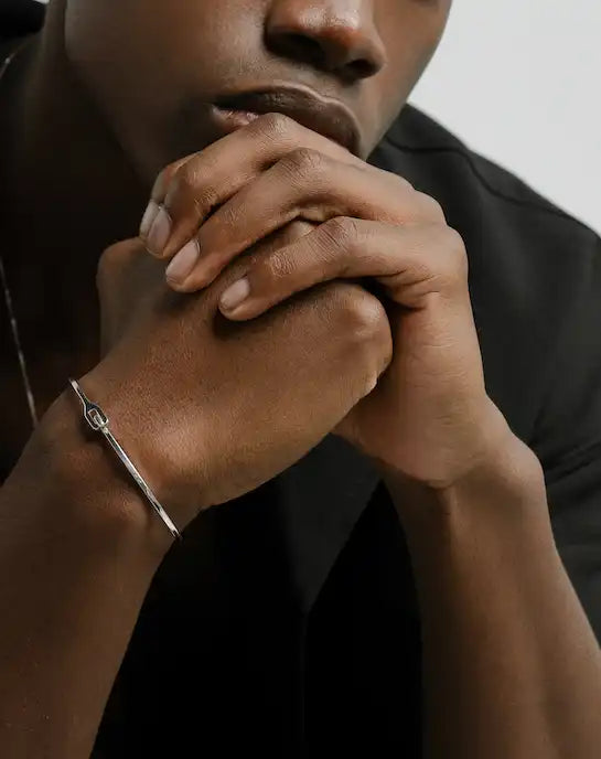 Silver cuff bracelet 925 with clasp for men minimalist design
