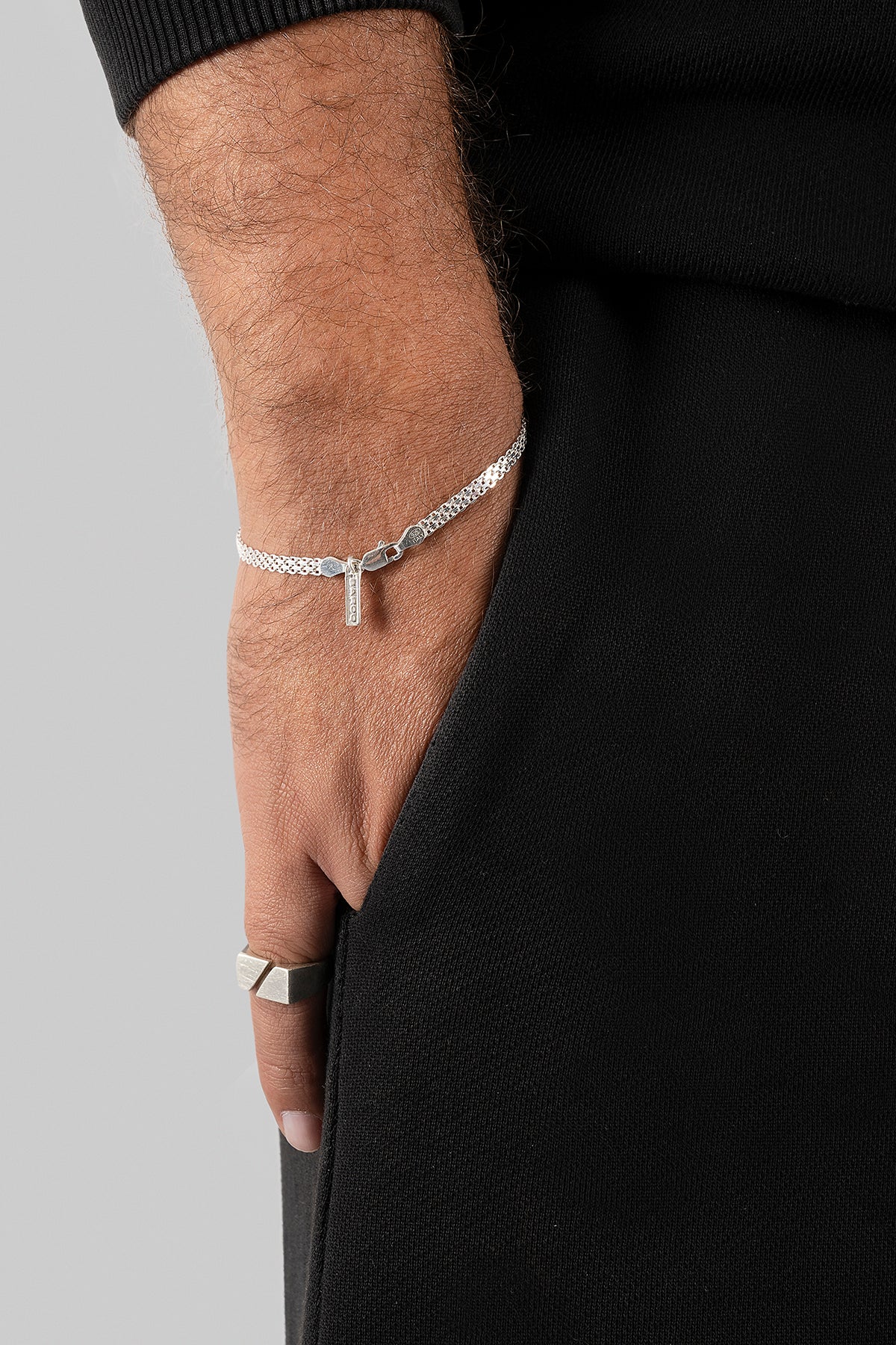 Pulsera de tejido chinesca en plata 925 para hombre